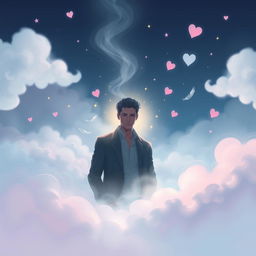 A surreal and dreamy illustration depicting the concept of dreaming of a man