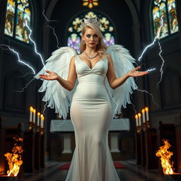 A full-length photograph of a sad yet striking 18-year-old woman with beautiful blond hair, exuding a mix of sexy, sweet, and innocent qualities