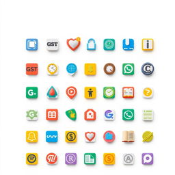 A collection of small, visually appealing icons representing different licenses, including GST, trademark, copyright, and others