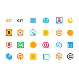 A collection of small, visually appealing icons representing different licenses, including GST, trademark, copyright, and others