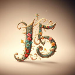 A stunning and elegant depiction of the Persian numeral 15, intricately designed with traditional Persian calligraphy and art