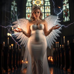 A full-length photograph of a sad yet captivating 18-year-old woman with beautiful blond hair, embodying a mix of sexy, sweet, and innocent qualities