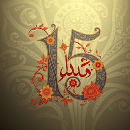 A beautiful and elegant representation of the Persian number 15, artistically designed with intricate patterns and floral motifs