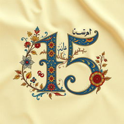 A beautiful and elegant representation of the Persian number 15, artistically designed with intricate patterns and floral motifs