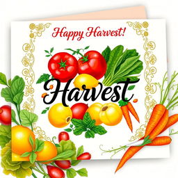 A vibrant and colorful greeting card design themed around Deccan produce