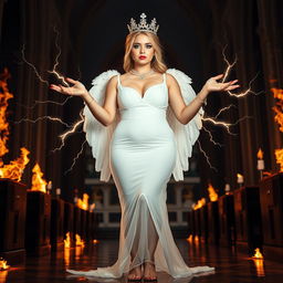 A full-length photograph of a sad yet striking 18-year-old woman with beautiful blond hair, embodying a blend of sexy, sweet, and innocent qualities