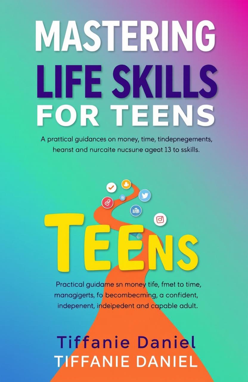 A modern and engaging book cover for 'Mastering Life Skills for Teens' by Tiffanie Daniel