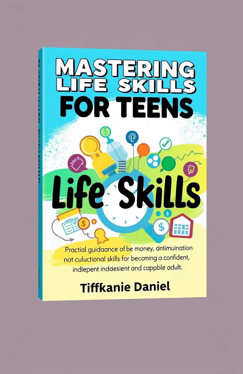 A modern and engaging book cover design for 'Mastering Life Skills for Teens' by Tiffanie Daniel