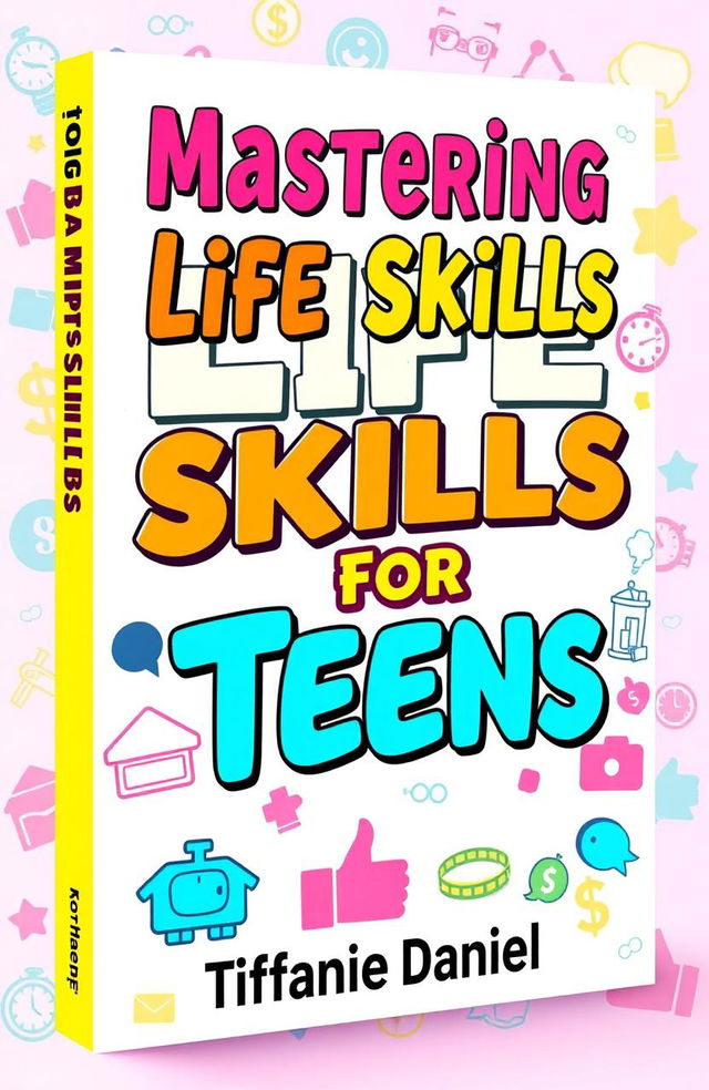 A vibrant and engaging book cover design for 'Mastering Life Skills for Teens', featuring a modern and dynamic layout