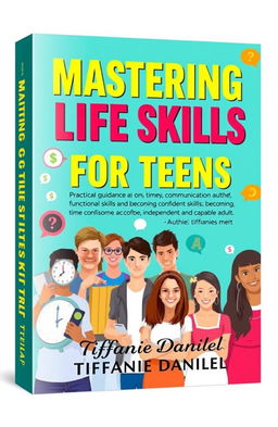 A vibrant and engaging book cover design for 'Mastering Life Skills for Teens', featuring the title prominently at the top in bold, youthful fonts