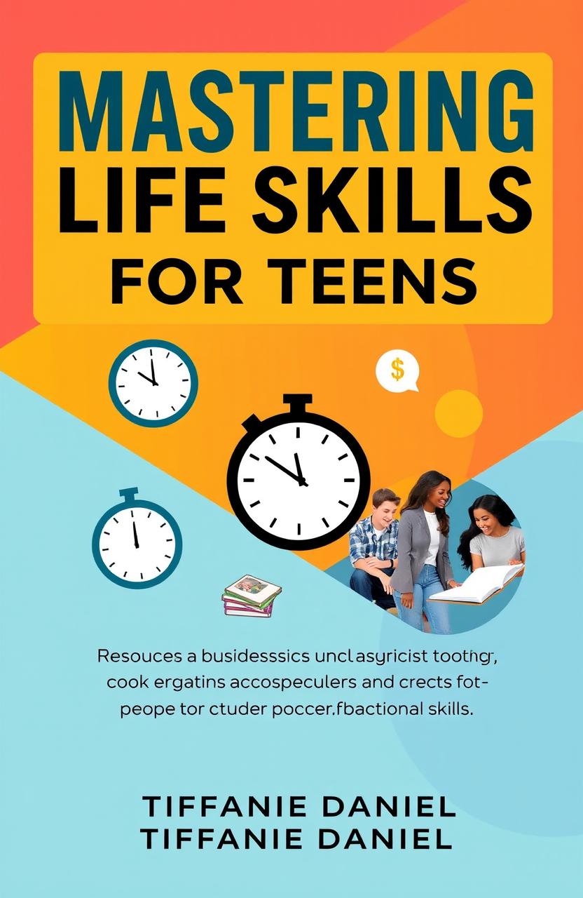 A modern and eye-catching book cover for 'Mastering Life Skills for Teens' by Tiffanie Daniel