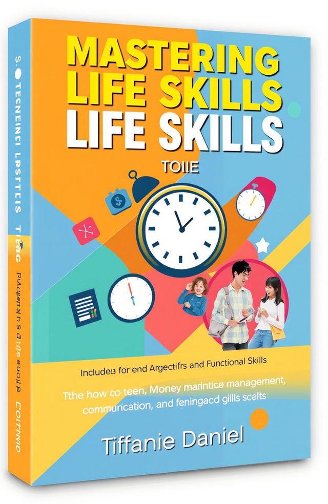 A modern and eye-catching book cover for 'Mastering Life Skills for Teens' by Tiffanie Daniel