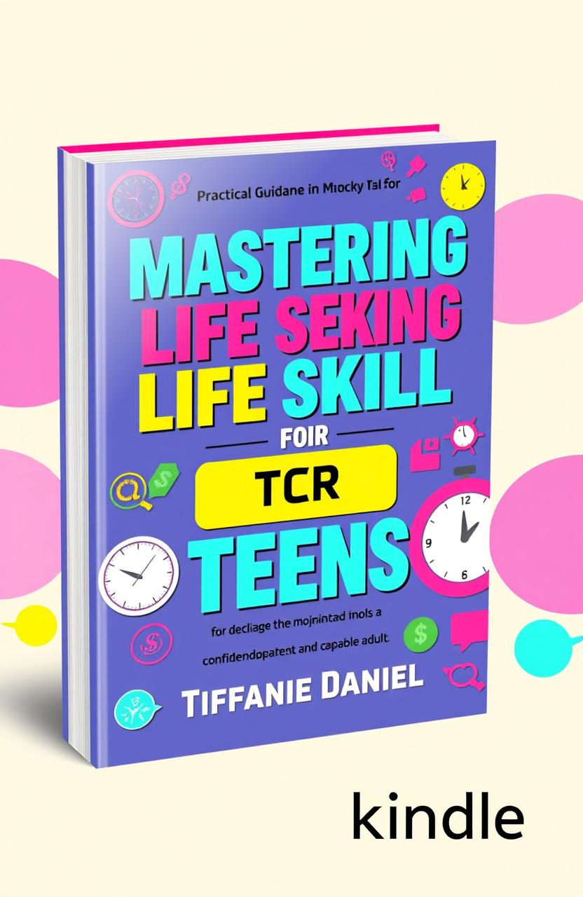 A vibrant and engaging book cover design for a self-help book titled 'Mastering Life Skills for Teens', with the subtitle 'Practical guidance on money, time, communication, and functional skills for becoming a confident, independent, and capable adult'