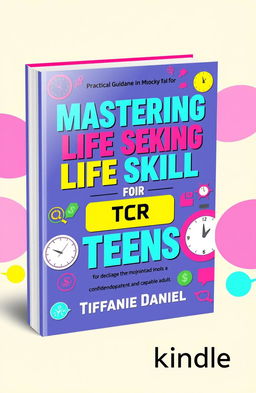 A vibrant and engaging book cover design for a self-help book titled 'Mastering Life Skills for Teens', with the subtitle 'Practical guidance on money, time, communication, and functional skills for becoming a confident, independent, and capable adult'