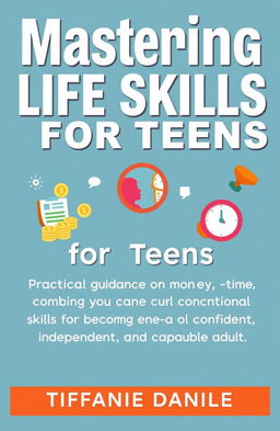 A modern and engaging book cover design for "Mastering Life Skills for Teens" by Tiffanie Daniel, featuring a vibrant color palette appealing to both boys and girls aged 13-18