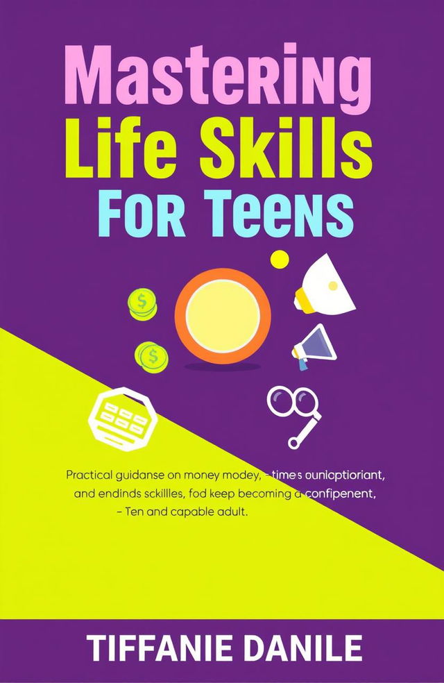 A modern and engaging book cover design for "Mastering Life Skills for Teens" by Tiffanie Daniel, featuring a vibrant color palette appealing to both boys and girls aged 13-18