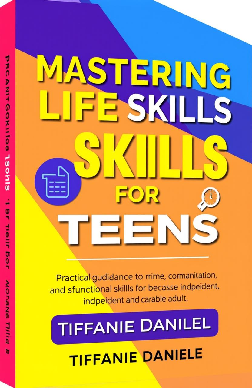 A modern and engaging book cover design for "Mastering Life Skills for Teens" by Tiffanie Daniel, featuring a vibrant color palette appealing to both boys and girls aged 13-18