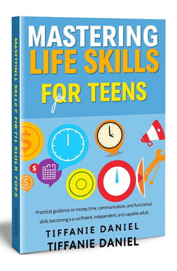 A modern and engaging book cover design for "Mastering Life Skills for Teens" by Tiffanie Daniel, featuring a vibrant color palette appealing to both boys and girls aged 13-18