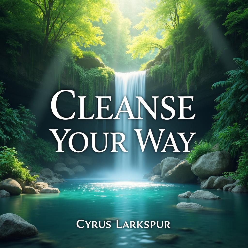 A flat book cover design featuring the title 'Cleanse Your Way' by Cyrus Larkspur prominently displayed in large, bold, eye-catching font