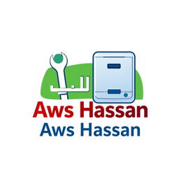 Design a bold and modern logo for a repair business specializing in wall-mounted packages and water heaters, incorporating the name 'Aws Hassan' prominently