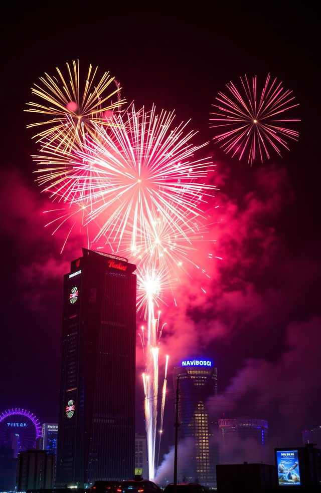 A vibrant and festive scene celebrating the New Year 2025 in Nairobi, Kenya