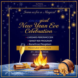 An elegant invitation design for Komal Hotel Pvt Ltd's New Year Eve event on 31st December 2024