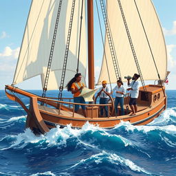 A beautiful ship sailing on the vast sea, symbolizing unity and progress