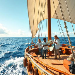 A beautiful ship sailing on the vast sea, symbolizing unity and progress