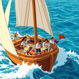 A beautiful ship sailing on the vast sea, symbolizing unity and progress
