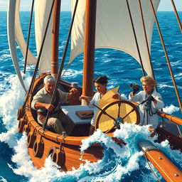 A striking ship navigating through a lively sea, symbolizing unity and progress