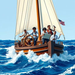 A majestic ship sailing through vibrant blue waters, symbolizing unity amidst life's challenges