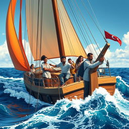 A stunning ship sailing majestically on the open sea, symbolizing unity amidst challenges