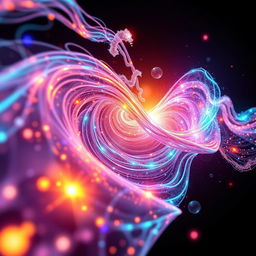 A visually stunning and realistic depiction of quantum waves, showing intricate patterns and vibrant colors that represent the wave-like nature of particles at a quantum level