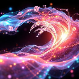 A visually stunning and realistic depiction of quantum waves, showing intricate patterns and vibrant colors that represent the wave-like nature of particles at a quantum level