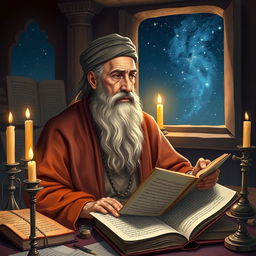 A portrait of the ancient Persian physician and philosopher Zakariya al-Razi, known for his contributions to medicine and chemistry