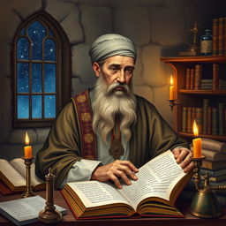 A portrait of the ancient Persian physician and philosopher Zakariya al-Razi, known for his contributions to medicine and chemistry