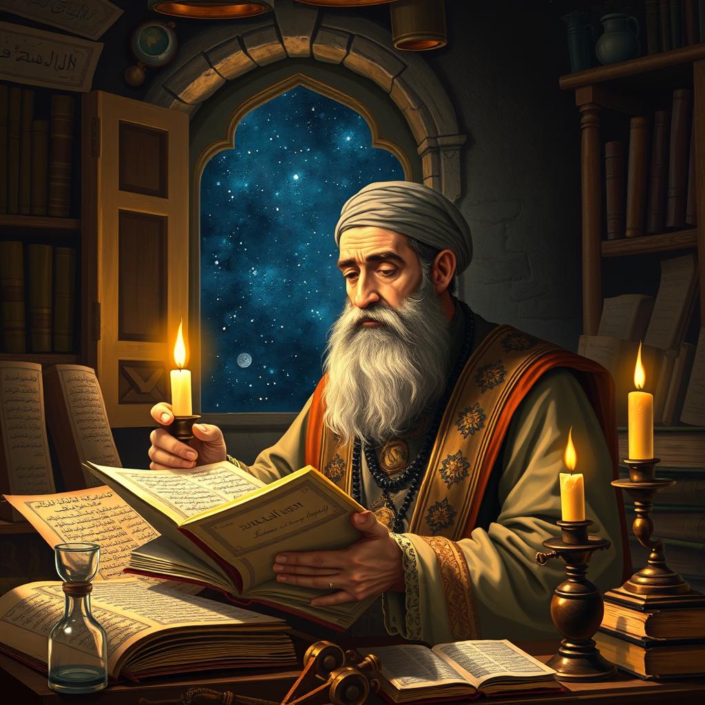 A portrait of the ancient Persian physician and philosopher Zakariya al-Razi, known for his contributions to medicine and chemistry