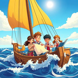 A beautifully crafted ship sailing on the open sea, symbolizing unity and the journey of learning