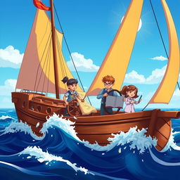 A beautifully crafted ship sailing on the open sea, symbolizing unity and the journey of learning