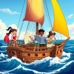 A vibrant ship sailing on the open sea, symbolizing unity and the collective journey of learning