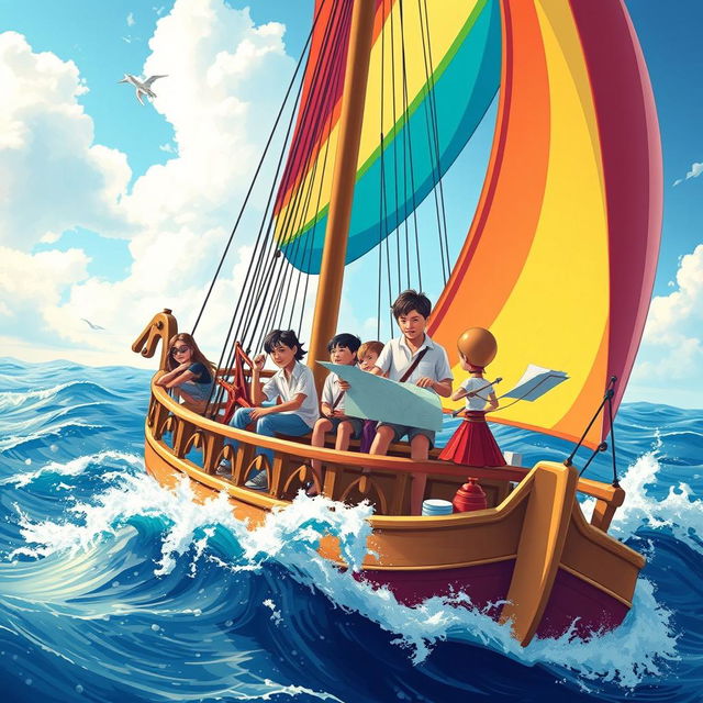 A vibrant ship sailing on the open sea, symbolizing unity and the collective journey of learning