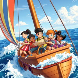 A vibrant ship sailing on the open sea, symbolizing unity and the collective journey of learning