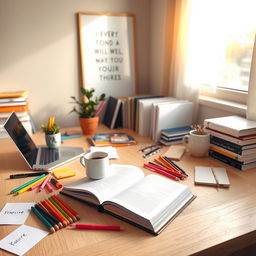 A simple yet busy study table that evokes inspiration for studying