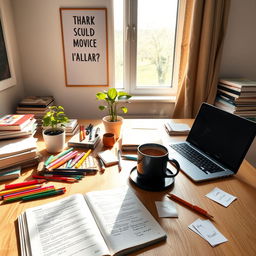A simple yet busy study table that evokes inspiration for studying