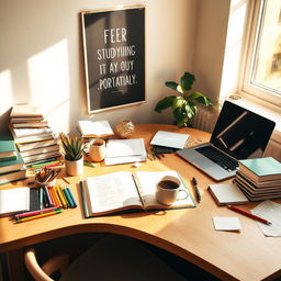 A simple yet busy study table that evokes inspiration for studying