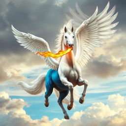 A mythical horse with wings, exuding flames from its mouth