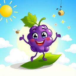 A playful and vibrant cartoon illustration of a happy grape character