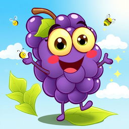 A playful and vibrant cartoon illustration of a happy grape character