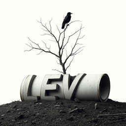 A half-rolled letter on the ground, featuring a dead tree growing out of it, evoking a sense of melancholy and nature's reclaiming