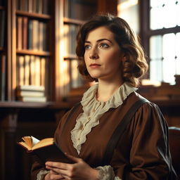 A stunning portrait of Harriet Martineau, showcasing her intellectual and determined expression as she gazes thoughtfully into the distance
